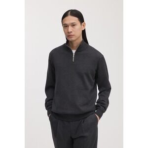 ASKET Mens The Merino Half Zip Sweater Charcoal Melange Gray Sz XL Long NWOT